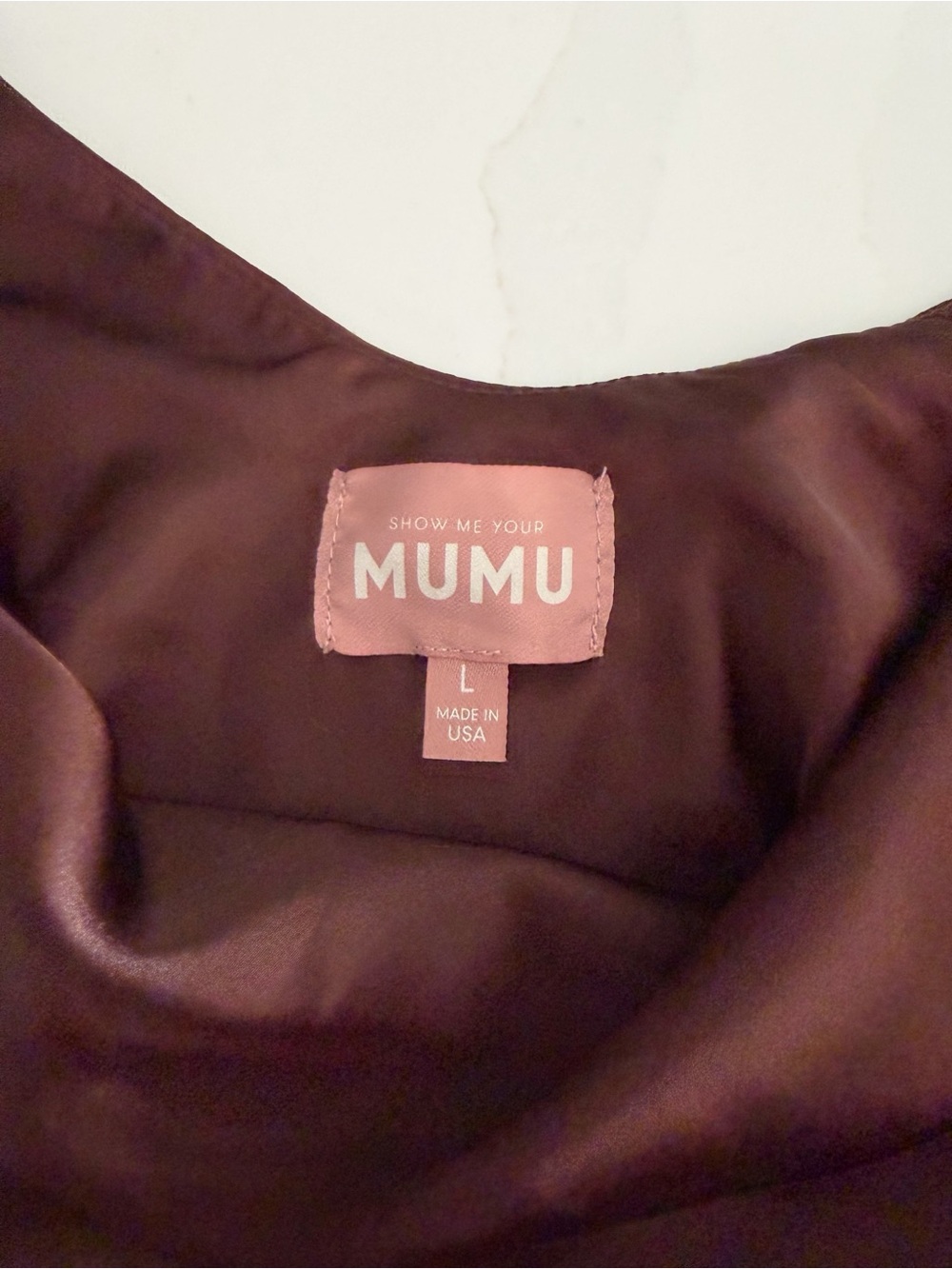 Show Me Your MuMu Lisa Chocolate Satin Halter Maxi Dress Sz L MSRP $198 NEW - Picture 7 of 9